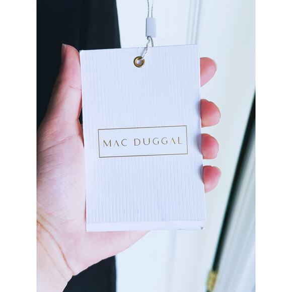 NWT Mac Duggal Black Crepe Belted Tulip Sleeve Midi Dress 8 Quiet Luxury Career - Picture 9 of 13